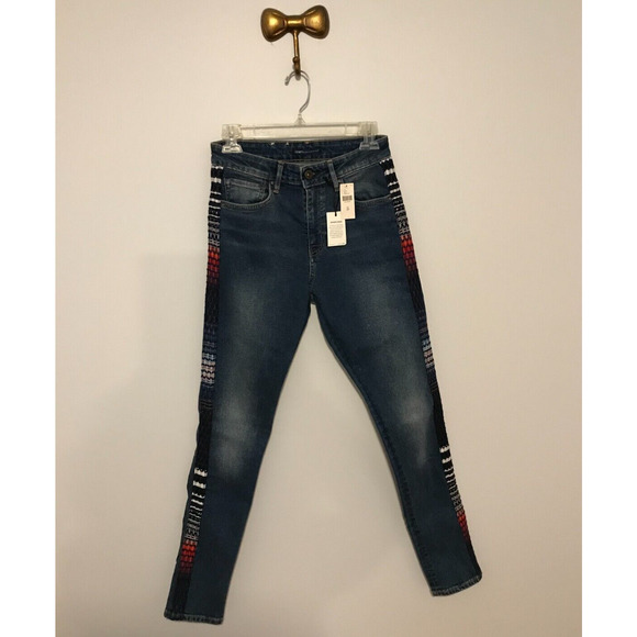 Anthropologie Levi's 721 High-Rise Skinny West Coast Blue Embroidered Jeans - 28 - Picture 1 of 16